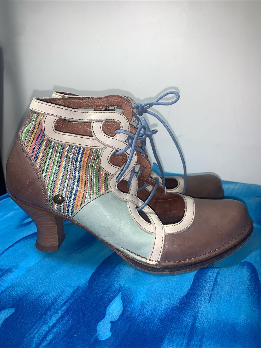 Neosens Women's Multicolor Lace-Up Leather Heeled Pumps Shoes size 10